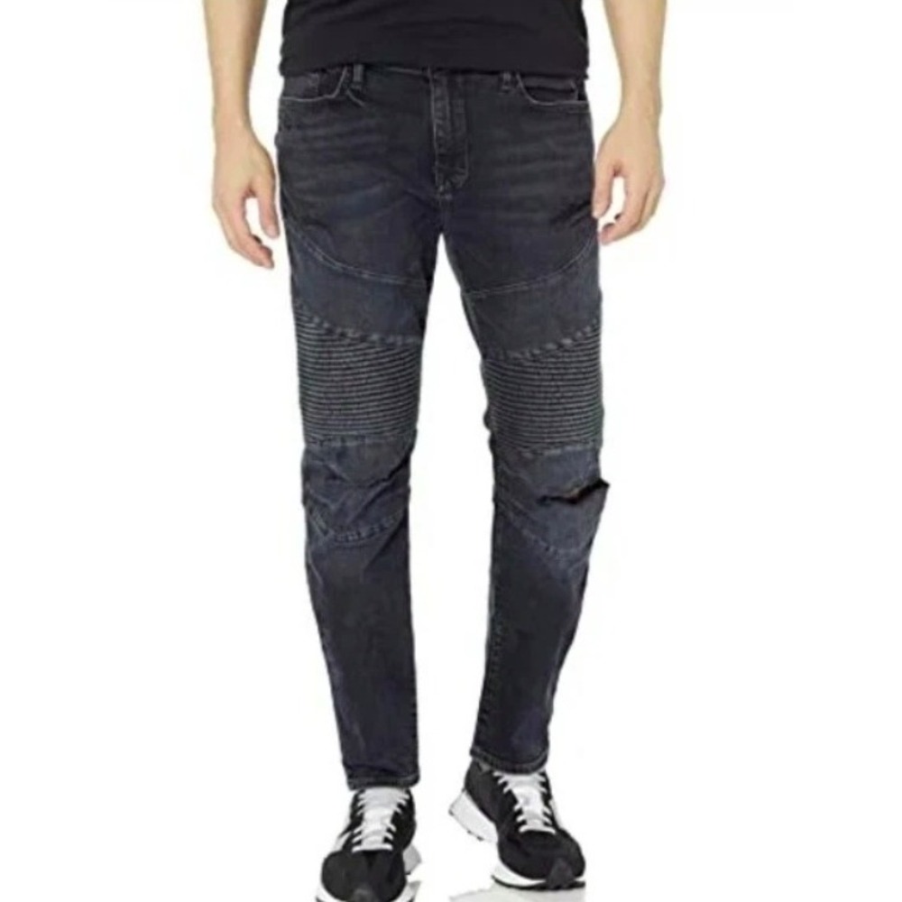 True Religion Rocco Moto Jeans Mens 28 Black Biker Stretch Edgy Biker Streetwear